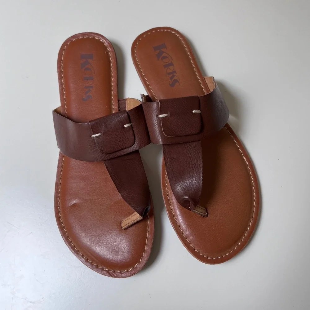 Korks Khell‎ Brown Thong Sandals Womens 6M Flat Slide KR0001206
